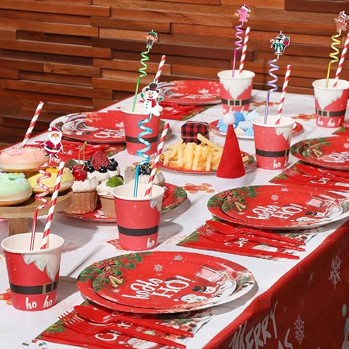 24Pcs Christmas Straws for Birthday Party Favors Supplies Crazy Straws for Xmas Goodie Bag Stuffers Fillers School Classroom Prizes Exchange