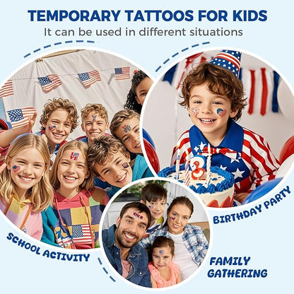 4th of July Temporary Tattoos - 80 Pcs Independence Day American Flag Red White and Blue Tattoos for Kids,Memorial Day,Labor Day,Fourth of July Party Decorations and USA Party Favors 10 Sheets