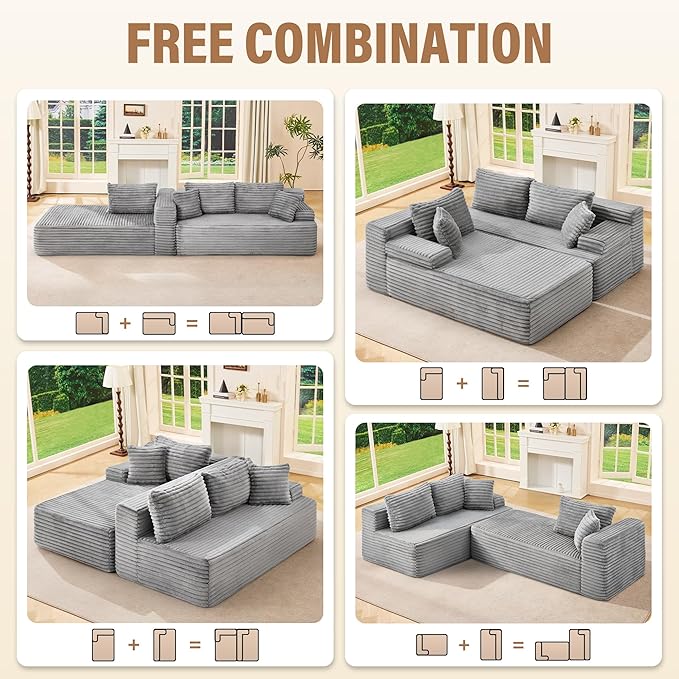 Hobestluk Modular Sectional Sofa Couches L-Shape Couch 3 Seat Modular Sofa Memory Foam Sectional Couches for Living Room, Cloud Couch with Oversized Chaise (Left Facing)