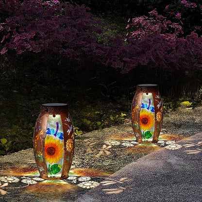 Solar Lanterns Outdoor Hanging Lights Decor Dragonfly Lantern Waterproof Metal LED Sunflower Light Decorative Garden,Yard,Patio,Lawn,Gifts for Women Mom