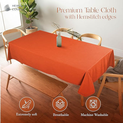 Orange Cotton Table Cover, Rectangle Table Cloth 60"x86", Fits 6-8 Seats, Soft, Durable, Washable, Wrinkle Resistant, Dining Tabletop for Fall Gatherings, Thanksgiving, Rustic Decor