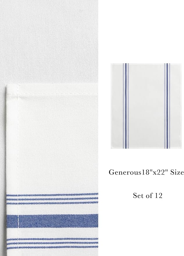 100% Polyester Napkin 18"x22", Dual-Stripe Border – Durable Decorative Napkins for Restaurants & Events, Royal Blue, Set of 12