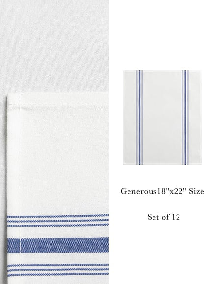 100% Polyester Napkin 18"x22", Dual-Stripe Border – Durable Decorative Napkins for Restaurants & Events, Royal Blue, Set of 12