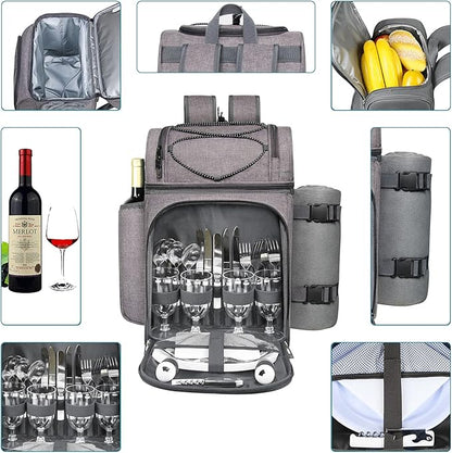 Hap Tim Picnic Basket Backpack for 4 Person with 2 Insulated Cooler Compartment, Wine Holder, Fleece Blanket, Cutlery Set, Wedding Gifts for Couples, Bridal Shower Gifts, Engagement Gifts(36079-G)
