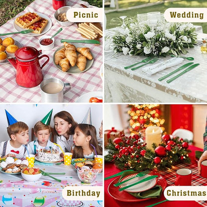 150 PCS Green Plastic Silverware Disposable Green Utensils 50 Plastic Forks, 50 Knives, 50 Spoons for Birthday, Graduation Party, Picnic