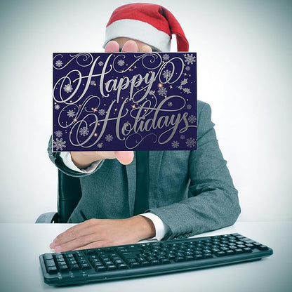 Better Office Products 50 Pack Happy Holidays Cards with Silver Foil Accents, 5" x 7", High Gloss, Interior Greeting, with 50 Envelopes, Christmas Cards, New Years Cards, 50 Count Boxed Set