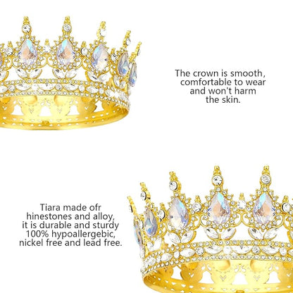 Queen Crown Rhinestone Wedding Crowns and Tiaras for Women Costume Party Hair Accessories Princess Birthday Crown Crystal Bridal Crown (Gold Crown-Moonlight)