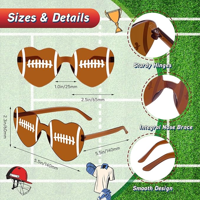 Pibupibu 12/24 Pack Volleyball Softball Football Soccer Gifts for Team Coach Heart Sunglasses Bulk Sports Party Favor Glasses