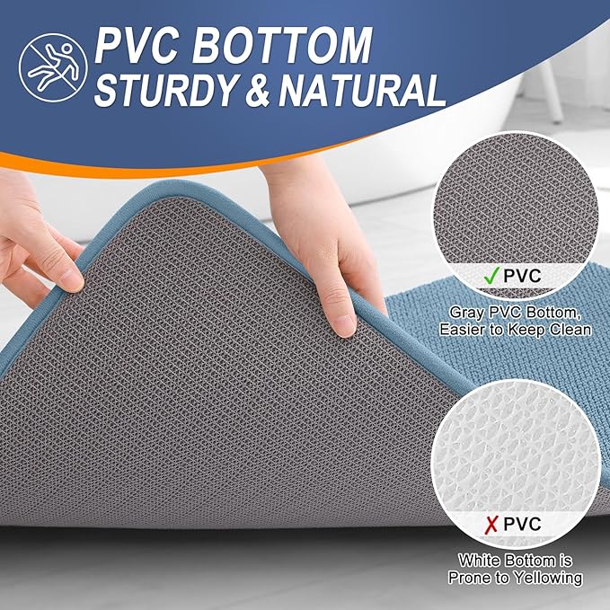 OLANLY Thick Memory Foam Bath Mat Rug 47x32, Extra Soft Absorbent Bathroom Rug, Quick Dry Bath Mats, Non-Slip, Machine Washable Carpet for Bathroom, Tub and Shower, Home Decor Accessories, Airy Blue