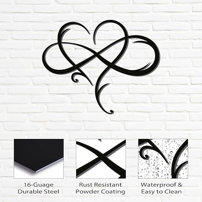 Infinity Heart Metal Wall Art – Minimalist Love Symbol for Home or Office, Durable Black Steel Display for Bedroom, Entryway, or Lounge, Ideal Gift for Wedding, Engagement, or Anniversary