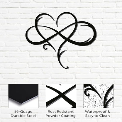 Infinity Heart Metal Wall Art – Minimalist Love Symbol for Home or Office, Durable Black Steel Display for Bedroom, Entryway, or Lounge, Ideal Gift for Wedding, Engagement, or Anniversary