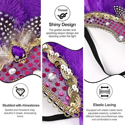 Women's Carnival Feather Headpieces Sequin Headdress for Wedding Masquerade Party Cosplay Feather Headbands