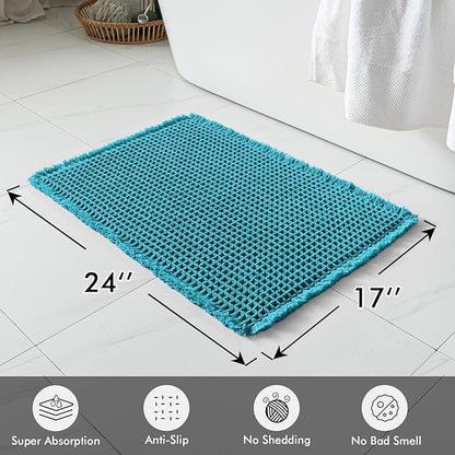 MIULEE Set of 2 Waffle Bathroom Rugs, Boho Bath Rugs Non Slip Washable, Super Absorbent Bath Mats, Ultra Soft Rubber Backed Shower Mats for Bathroom Floor, Tub and Shower, Teal, 17x24 Inch