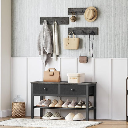 Hall Tree with Bench and Shoe Storage, Entryway Bench with Coat Rack, 4-in-1 Coat Rack Shoe Bench, Multifunctional, for Front Door, Hallway, Foyer, Charcoal Grey and Black MT05BC