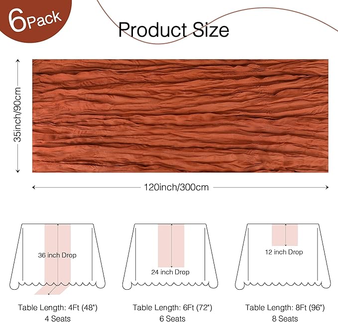 12 Pack Thanksgiving Table Runner Terracotta Boho Rustic Gauze 120 Inch 10 FT Cheesecloth Table Runners for Wedding Birthday Baby Shower Christmas Holiday Party Fall Decor for Home Farmhouse