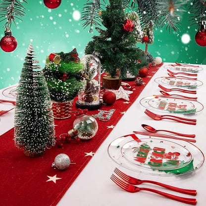 I00000 60Pcs Christmas Plastic Plates - Disposable Clear Plastic Plates Include 10.25'' Dinner Plate,7.5'' Dessert Plate for Christmas Party Supplies Wedding Birthday
