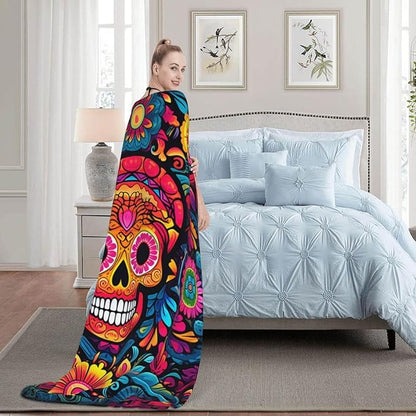 Firmiso Sugar Skull Gifts for Women and Men, Day of The Dead Blanket for Home Decor, Halloween Skull Lighweight Fleece for Bed Room and Living Room, 60x80 inches, No Pilling