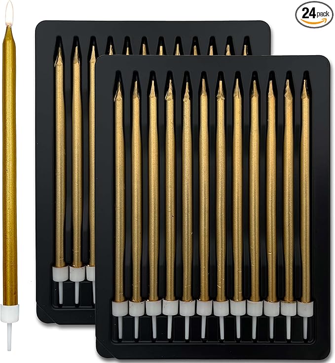 24 pcs 5.1 inches Long Tall Gold Birthday Candles for Cake is Perfect Cake Decorations (24, Gold)