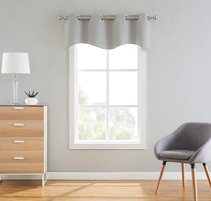 LinenZone 1 Scalloped Valance Curtain Panel - Premium Grommet Blackout Drape - 54 inch Wide x 18 Inches Long - Solid Thermal Insulated Draperies (Nicole Scallop 54 x 18, Grey)