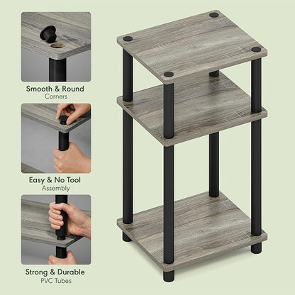 Furinno JUST Side Table Set of 2, 3-Tier End Tables, Open Shelves Night Stand, Nightstand, Toolless Assembly, for Living Room, Bedroom, French Oak