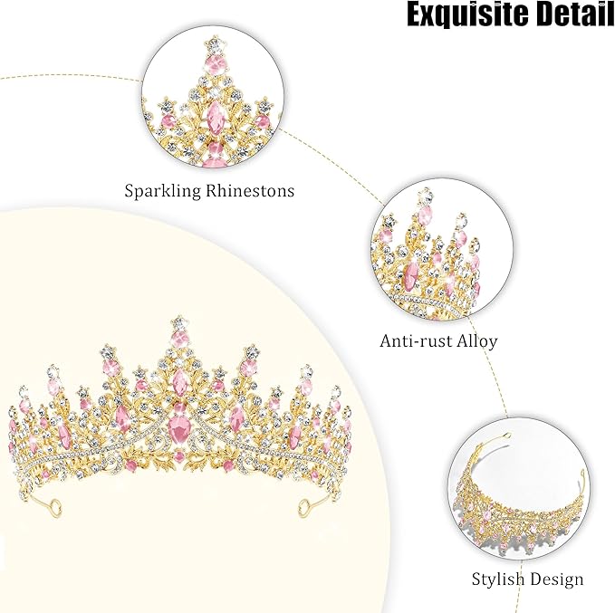 TAROSE Silver Tiaras for Women and Girls, Crystal Gold Crowns for Women, Hair Accessories for Bride/Halloween/Prom/Birthday