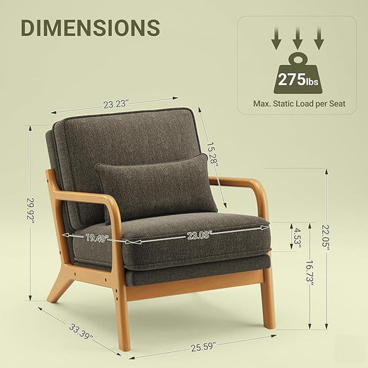 Accent Chair Set of 2 with Solid Wood Frame, Mid-Century Relaxing Armchair Lumbar Pillow& Soft Cushion, Reading Leisure Chair for Living Room, Bedroom, Waiting Room-Green