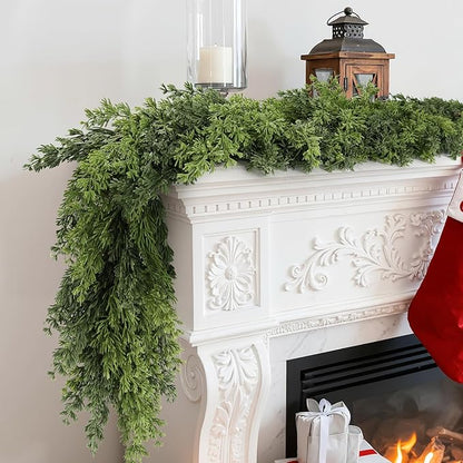 Real Touch Cedar Garland, Christmas Artificial Realistic Faux Cypress Pine Garlands, Christmas Greenery Garland Decorations for Mantle, Table, Stairs, Doorframe, Fireplace, Winter Garlands(9FT)