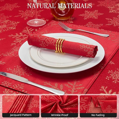 Cloth Napkins Set of 8–Square Jacquard Sparkling Metallic Snowflake Fabric Polyester Washable Reusable Cloth Napkins for Kitchen Dinner Dining Restaurant Wedding Table(Red Gold/17x17 Inch)