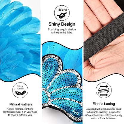 Women's Carnival Feather Headpieces Sequin Headdress for Wedding Masquerade Party Cosplay Feather Headbands