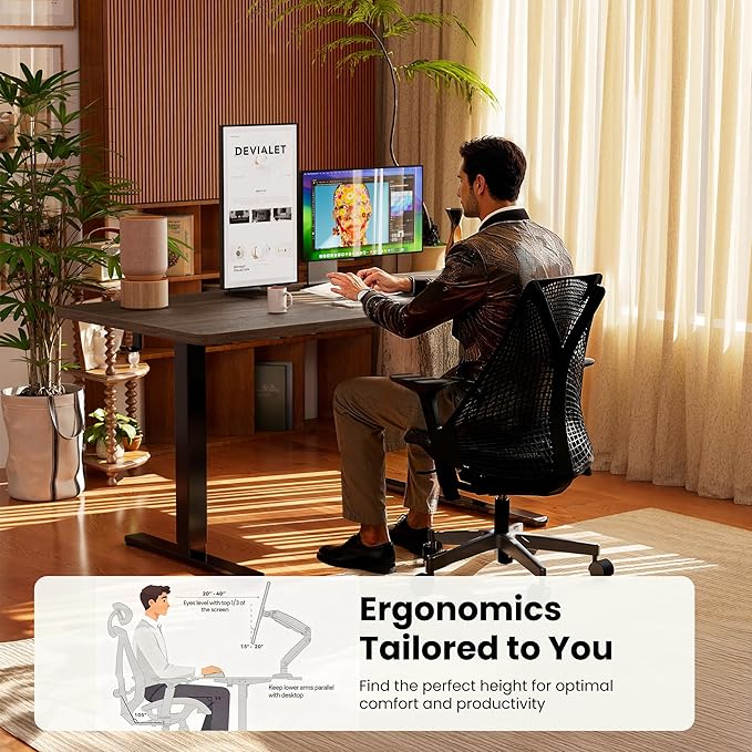ErGear Height Adjustable Electric Standing Desk, 55 x 28 Inches Sit Stand up Desk, Memory Computer Home Office Desk, Dark Walnut