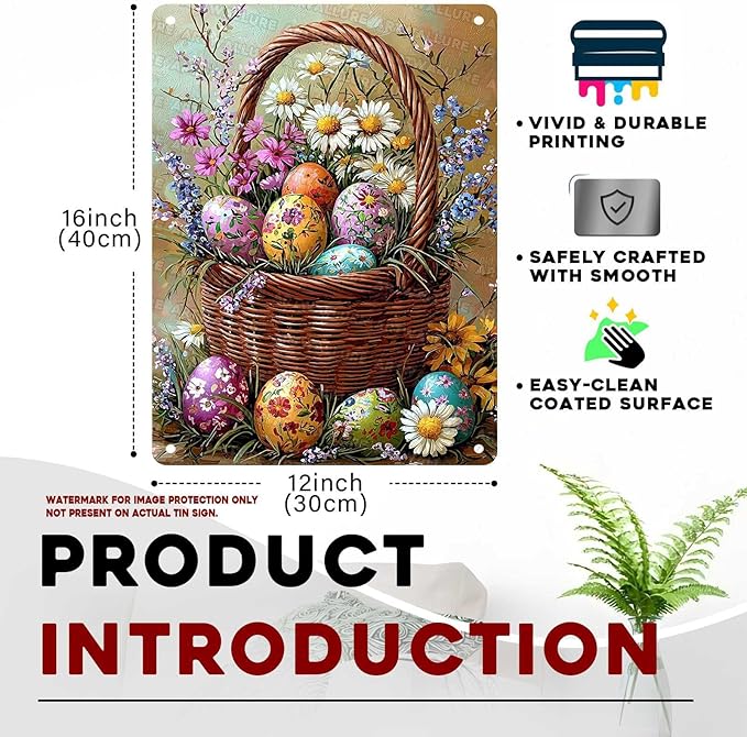 Easter Tin Sign Rabbit Vintage Bunny Party Decor Metal Sign Home Office Living Room Yard Primitive Country Design 12x16Inch