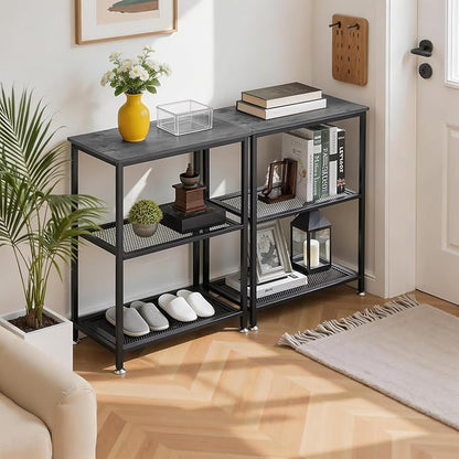 VECELO Tall End Side Tables, 30" Height Nightstand with 3-Tier Storage Shelf for Bedroom Living Room, Easy Assembly,Industrial Style, Carbon Grey