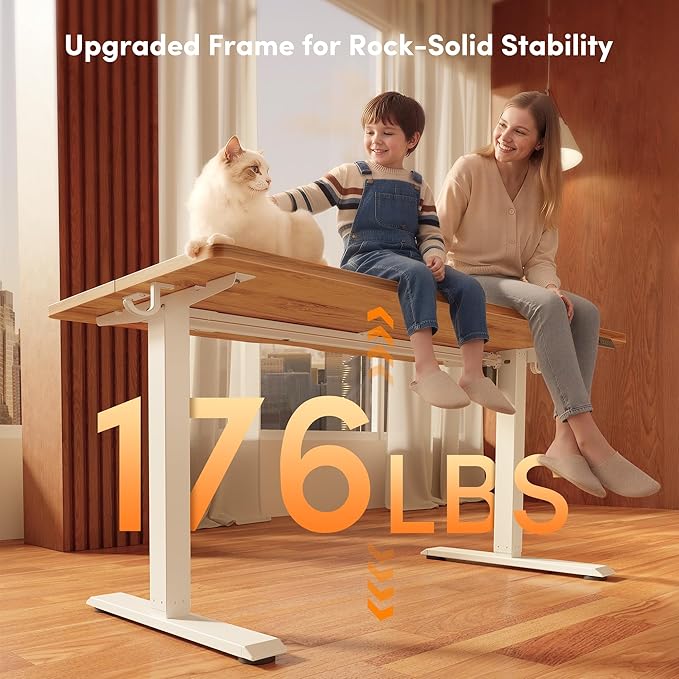 FEZIBO 48 x 24 Inchs Electric Standing Desk, Height Adjustable, Sit Stand Up, Computer Office Desk with Splice Board, White Frame/Light Rustic Top