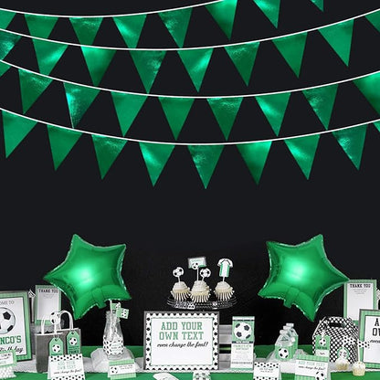 Green Party Decorations Triangle Pennant Banner Flag Dark Green Metallic Fabric Bunting Garland for Graduation Wedding Bridal Shower Birthday Baby Shower Holiday Retirement Game Party Supplies