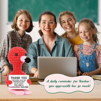 Teacher Gifts for Christmas, Xmas Thank You Gifts for Teacher Women Men, Valentines Day End of Year Gift for Teacher from Student, Birthday Retirement Handmade Crochet Aninals Flamingo Decorations
