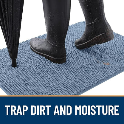 OLANLY Dog Door Mat for Muddy Paws 54x24, Absorbs Moisture and Dirt, Absorbent Non-Slip Washable Doormat, Quick Dry Chenille Mud Mat for Dogs, Entry Indoor Entryway Carpet for Inside Floor, Airy Blue