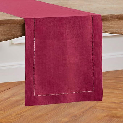 Solino Home Linen Beet Table Runner 108 Inches Long - 100% Pure Linen Hemstitch 14 x 108 Inch Table Runner for Dining, Fall, Autumn, Christmas, Holiday, Winter, New Year - Classic Hemstitch