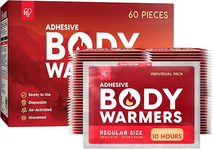 IRIS USA Hand Warmers, Regular/Large/Jumbo, 30/60 Individual Warmers, Regular/Adhesive Body Warmers Up to 10/12/18 Hours Disposable Handwarmer Bulk for Hot Hands Feet Chest Back, TSA-Approved, Camping