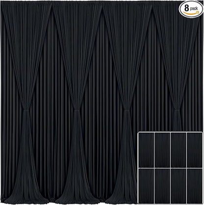 8 Panels Black Backdrop Curtain for Parties Wrinkle Free Black Photo Curtains Backdrop Drapes Fabric Decoration for Birthday Party Wedding 40ft(W) x 10ft(H)