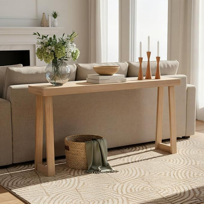 Plank+Beam Solid Wood Console Table, 66 Inch, Sofa Table, Narrow Entryway Table for Hallway, Behind The Couch, Living Room, Foyer, Easy Assembly, Blonde