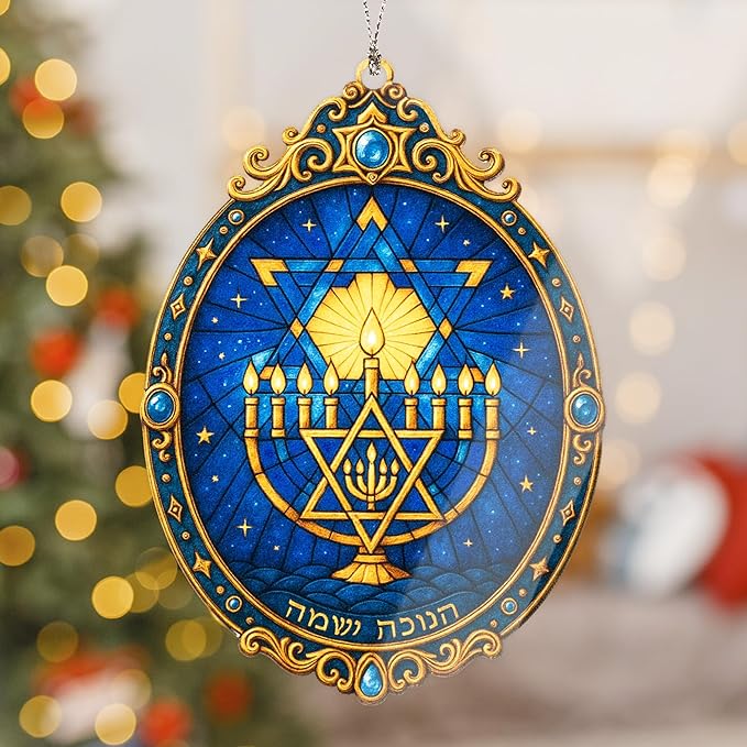 Hanukkah Menorah Ornament – Hanukkah Ornament – Jewish Gifts – Holiday Decor – Christmas Ornament – Christmas Ornament 2025 – White Elephant Gifts - Xmas Tree Funny Decoration