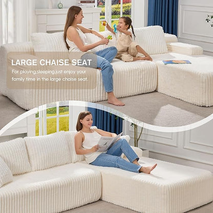 Hobestluk Modular Sectional Sofa Couches L-Shape Couch 3 Seat Modular Sofa Memory Foam Sectional Couches for Living Room, Cloud Couch with Oversized Chaise (108" Right Facing Chaise)