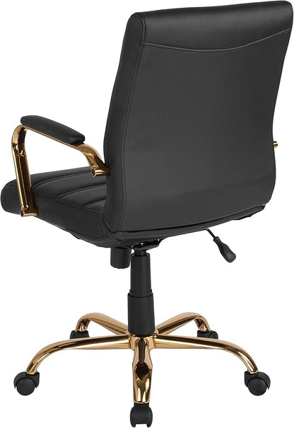 Flash Furniture Whitney Mid-Back Swivel LeatherSoft Desk Chair with Wheels, Padded Seat and Armrests, Adjustable Height Padded Office Chair, Black