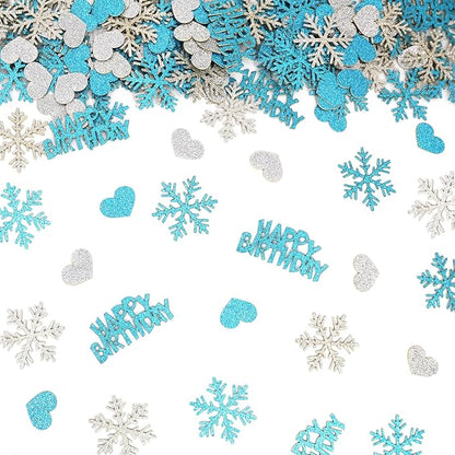 Blue Snowflake Birthday Confetti for Table – 200PC Glitter Heart Snowflakes Table Scatter for Winter Wonderland Birthday Party Decorations