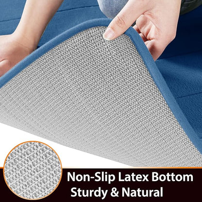 Yimobra Memory Foam Bath Mat, Super Soft Absorbent Bathroom Rug Non Slip, Quick Dry, Machine Washable Floor Carpet for Tub Shower, Home Decor Accessories, 24x17, Blue