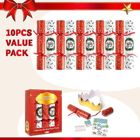 JOYIN 10 Pack Christmas Non-Snap Party Favor, Classic Table Favor Includes Party Hat, Jokes & Gifts, Christmas Table Decorations for Holiday Dinner Traditions Party Supplies