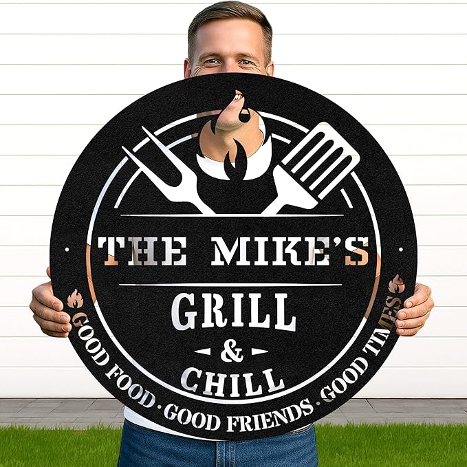 Outdoor BBQ Metal Sign, Custom Name Grill Sign for Patio and Backyard, Rustic Cut Metal Wall Decor, Personalized Barbecue Gift