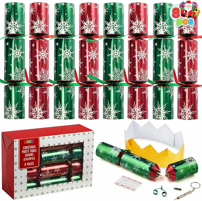 JOYIN 8 Pack Christmas Party Favor Non-Snap Red & Green Snowflake Design Party Table Favors with Holiday Party Favor Supplies for Kids and Adults, Christmas Parties, Dinners & Holidays
