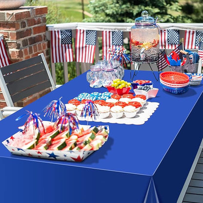 12 Pack 4th of July Tablecloths, Red White and Blue Disposable Plastic Tablecloth, Rectangle Table Cover for Patriotic Independence Day Memorial Day Veterans Day Party Decorations, 54 x 108 Inch