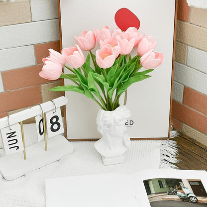 ONLY ART Artificial Light Pink Partially Open Tulips 12 Pcs – 13.5 Inch PU Faux Flowers with Bendable Stems for Home Décor, Wedding Centerpieces, DIY Floral Arrangements, Table Decorations